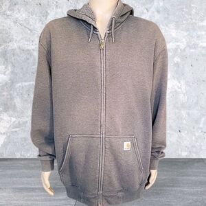 Vintage Carhartt Hoodie Mens XXL Brown Sherpa Lined Full Zip Sweatshirt Jacket